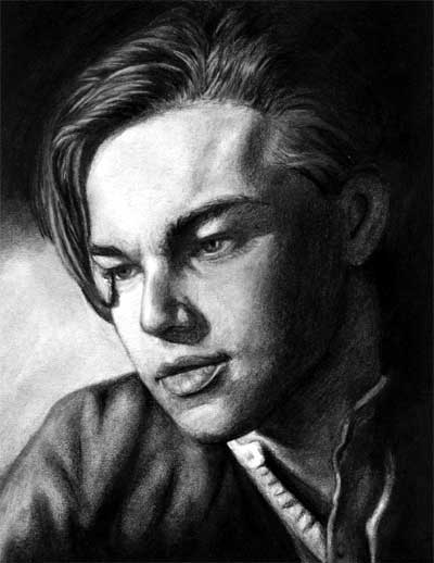 Leonardo DiCaprio Titanic Jack Dawson Freehand Charcoal Drawing