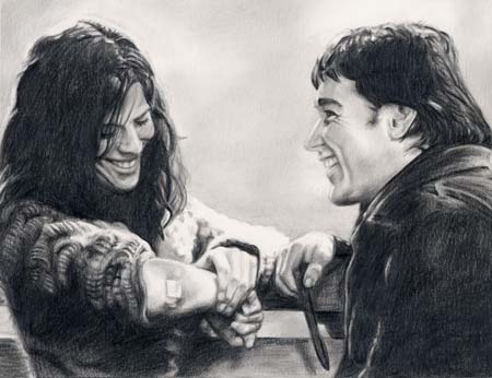 Kate Beckinsale and John Cusack (Serendipity) Freehand Graphite Pencil Drawing