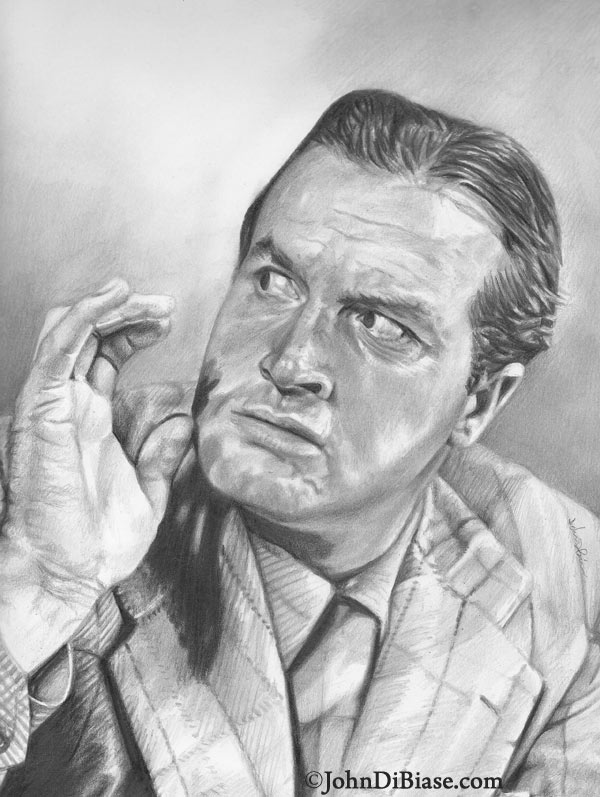 Bob Hope Freehand Graphite Pencil Portrait Drawing