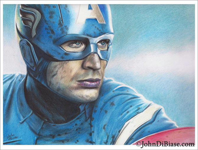 Full Color Captain America Freehand Colored Pencil Drawing