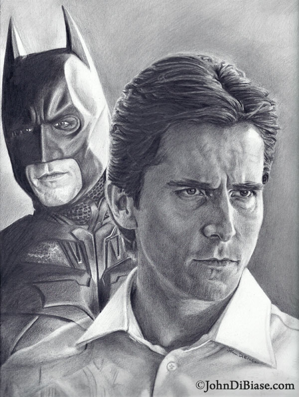 Christian Bale as Batman Freehand Graphite Pencil Portrait Drawing