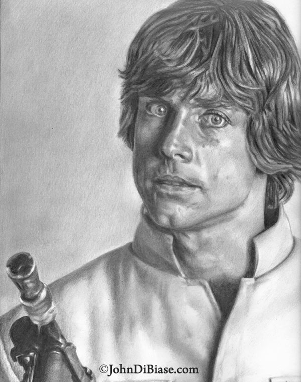 Mark Hamill as Luke Skywalker Freehand Graphite Pencil Portrait Drawing