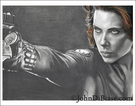 Hawkeye and Black Widow Freehand Graphite and Colored Pencil Drawings