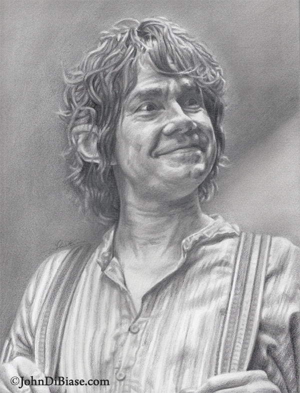 Martin Freeman as Bilbo Baggins from The Hobbit Freehand Graphite Pencil Portrait Drawing
