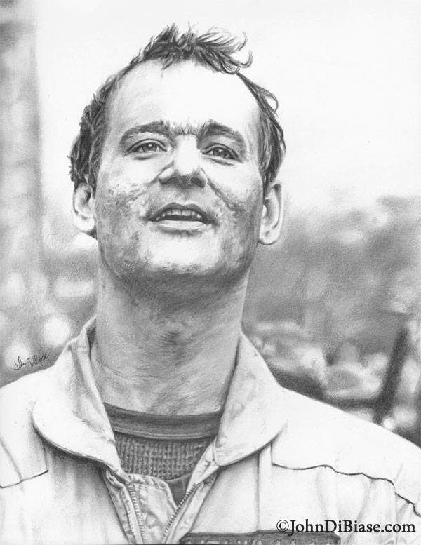Bill Murray as Peter Venkman in Ghostbusters Freehand Graphite Pencil Portrait Drawing