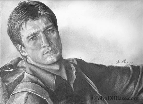 Nathan Fillion in “Firefly” Freehand Graphite Commissioned Pencil Portrait Drawing
