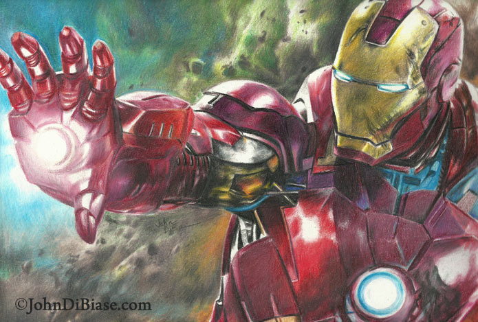 Iron Man Freehand Colored Pencil Drawing