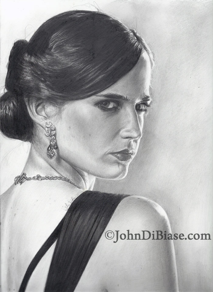 Eva Green (as Vesper in Casino Royale) Freehand Graphite Drawing