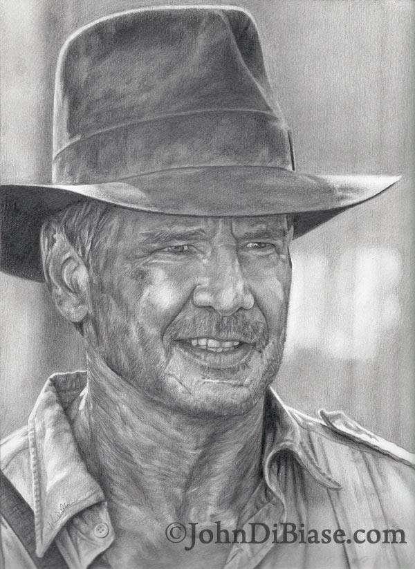 Harrison Ford as Indiana Jones Freehand Graphite Drawing