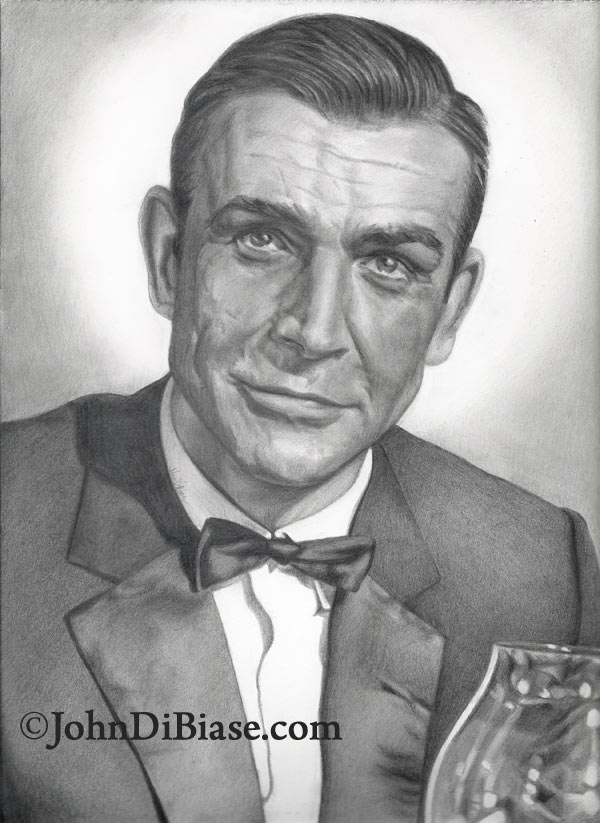 Sean Connery as James Bond Freehand Graphite Pencil Drawing