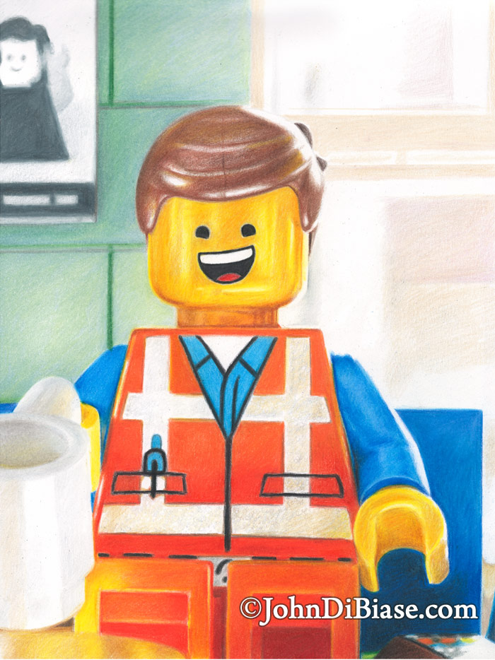 Emmet Brickowski in The LEGO Movie Freehand Colored Pencil Drawing