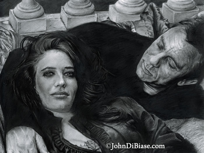 Eva Green and Daniel Craig as Vesper and Bond in Casino Royale Freehand Graphite Pencil Drawing