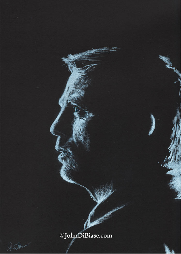 Colored Pencil Sketch of Daniel Craig as James Bond in “Skyfall” On Black Paper