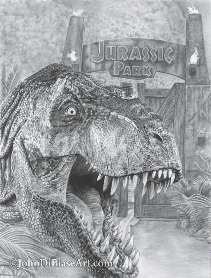 Freehand Drawing of TRex in Jurassic Park  The Artwork of John DiBiase