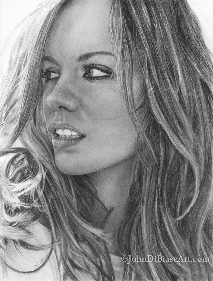 Graphite Pencil Drawing of Kate Beckinsale – The Artwork of John DiBiase