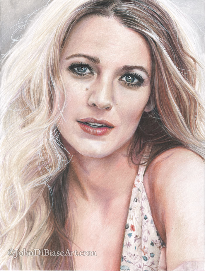 Blake Lively Freehand Colored Pencil Drawing