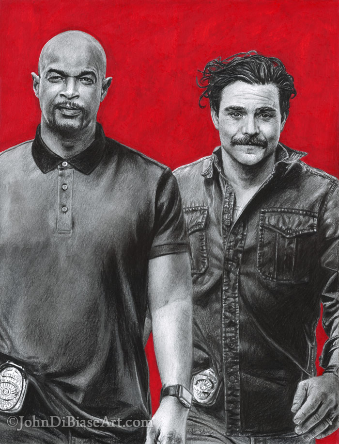 Damon Wayans and Clayne Crawford from TV’s “Lethal Weapon” Freehand Graphite and Colored Pencil/Marker Drawing