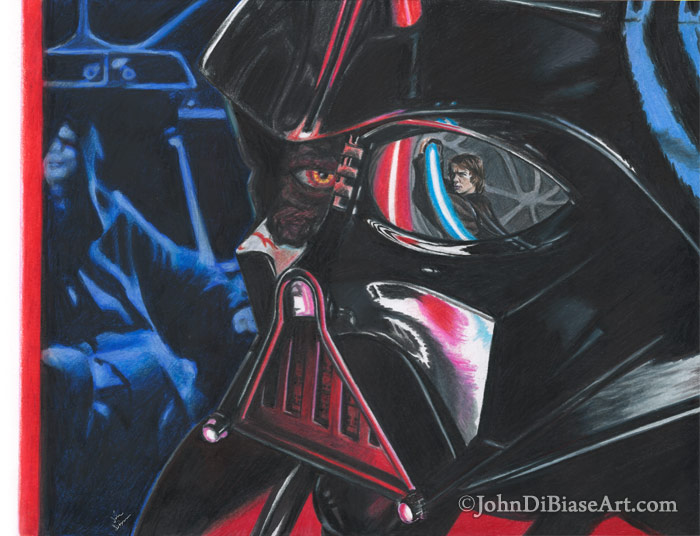 Anakin versus Darth Vader Freehand Marker and Colored Pencil Commission Piece