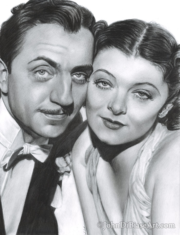 William Powell and Myrna Loy Freehand Graphite Drawing