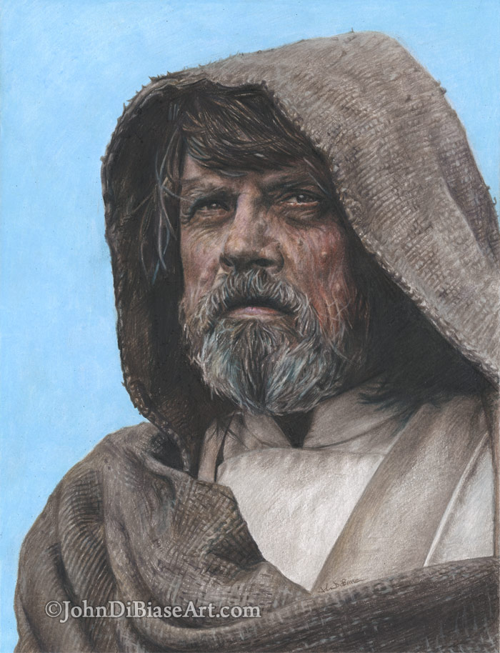 Mark Hamill as Luke Skywalker in “Star Wars: The Last Jedi” Freehand Colored Pencil Drawing