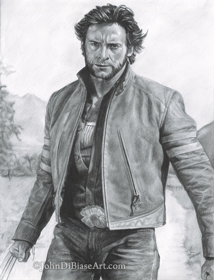 Hugh Jackman as Wolverine from “X-Men Origins: Wolverine” Freehand Graphite Drawing