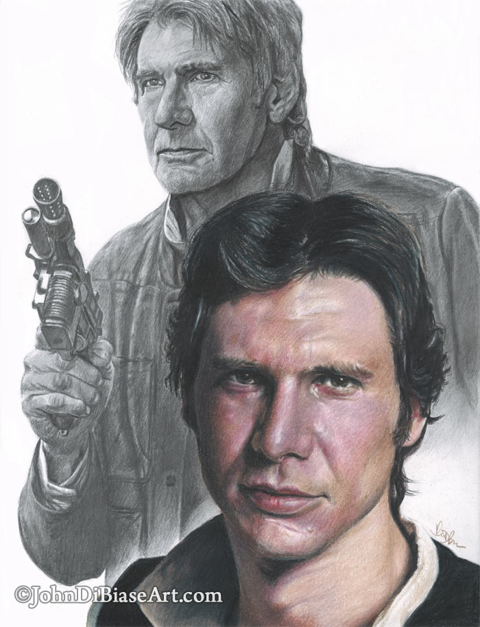 Han Solo and Han Solo Young and Old Freehand Graphite and Colored ...