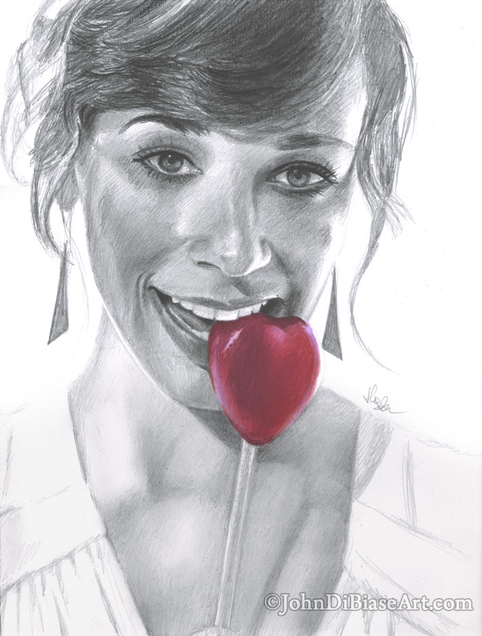 Rashida Jones Freehand Graphite and Colored Pencil Sketch
