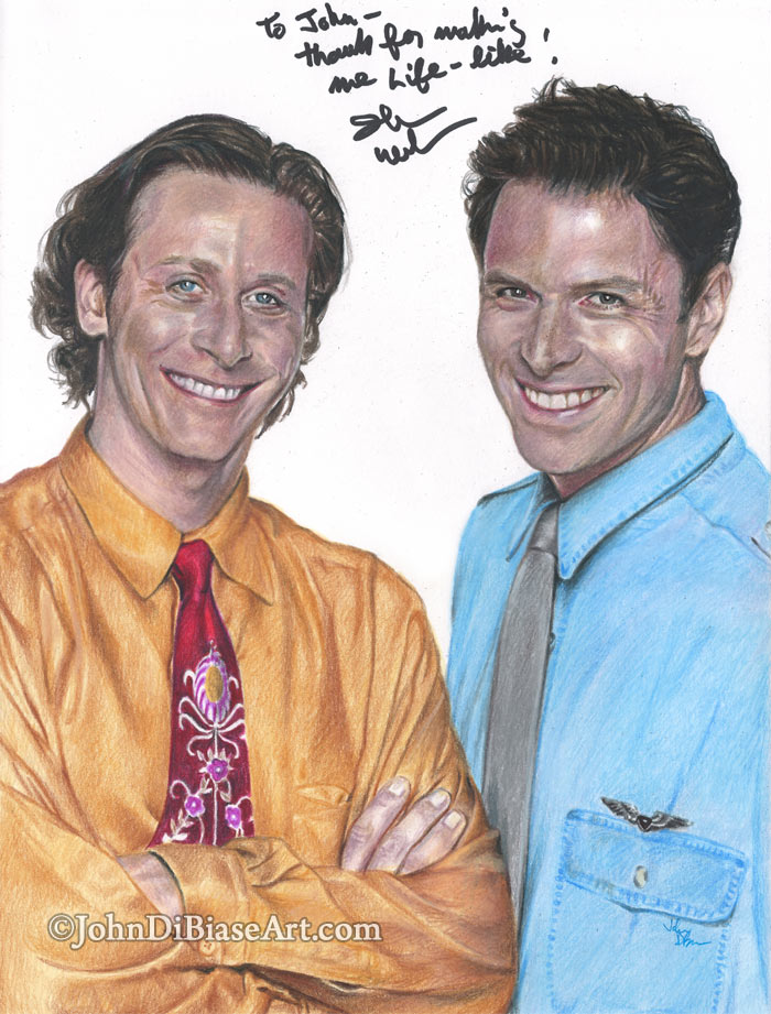 Steven Weber and Tim Daly from TV’s “Wings” Freehand Colored Pencil Drawing – Autographed!