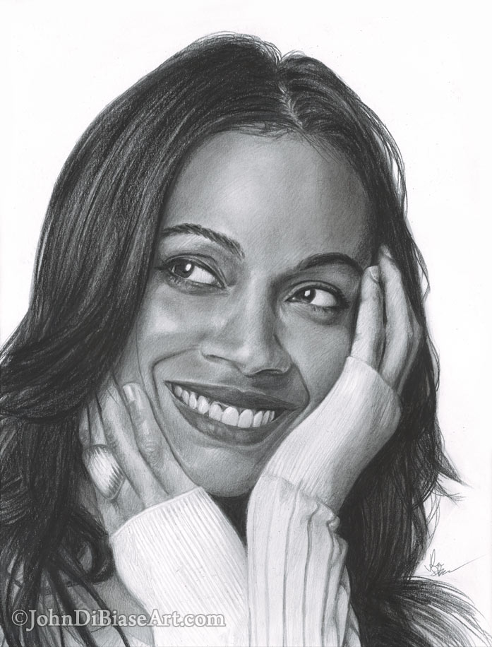 Zoe Saldana Freehand Graphite Drawing