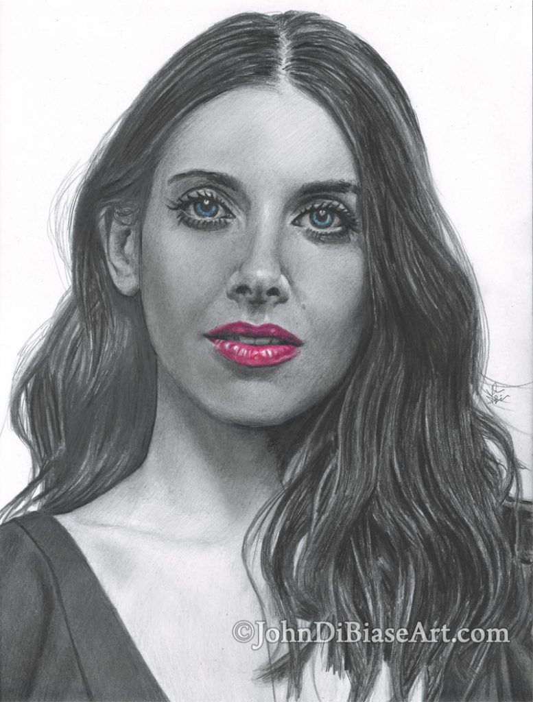 Alison Brie Freehand Graphite and Colored Pencil Portrait