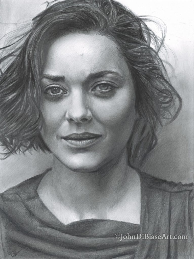 Marion Cotillard Freehand Graphite Pencil Portrait