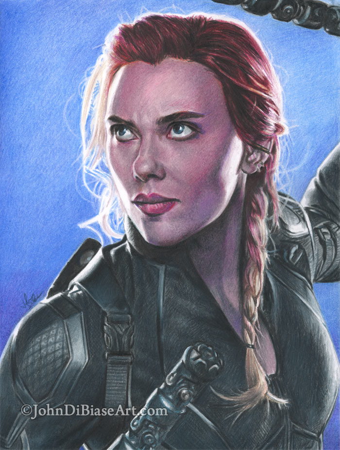 “black Widow” Scarlett Johansson Colored Pencil Drawing The Artwork