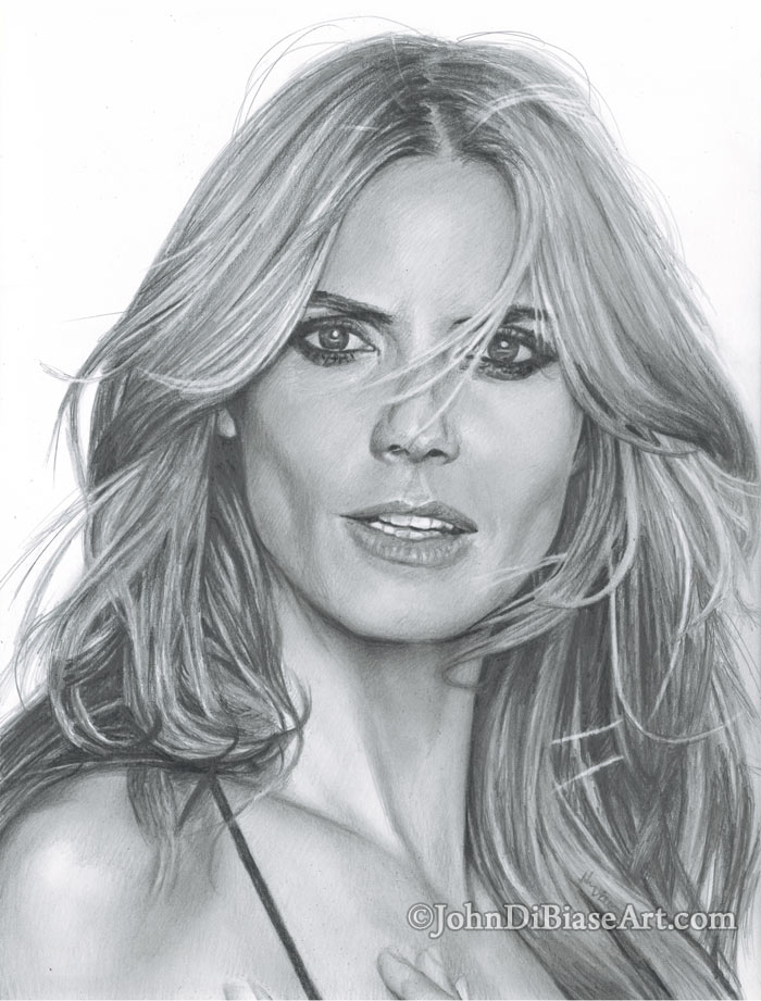 Heidi Klum Freehand Graphite Drawing