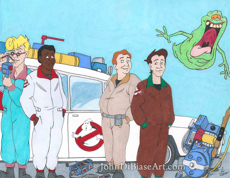 The Real Ghostbusters Commissioned Freehand Marker and Colored Pencil Drawing