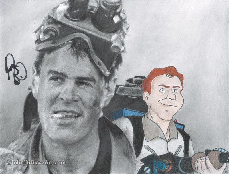 Autographed Dan Aykroyd “Ray Stantz” Freehand Colored Pencil and Graphite Pencil Drawing