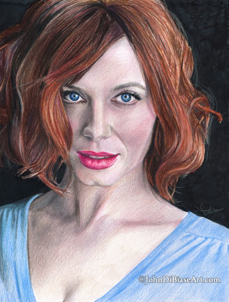 Christina Hendricks Freehand Colored Pencil and Marker Sketch