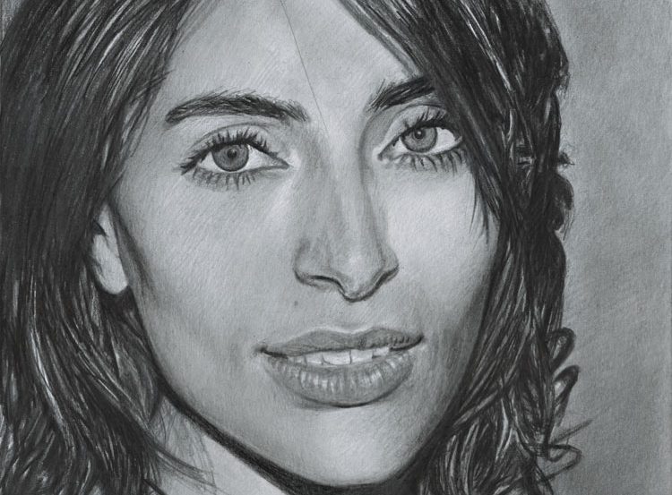 Caterina Murino Freehand Graphite Portrait Drawing