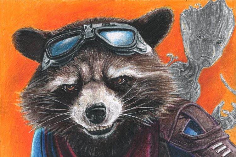 Rocket Raccoon Colored Pencil “Avengers: Endgame” Freehand Drawing