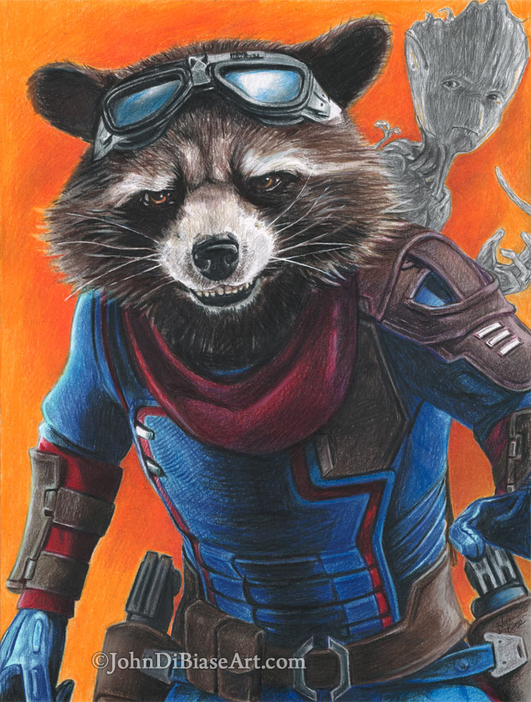 Rocket Raccoon Colored Pencil “Avengers Endgame” Drawing The Artwork