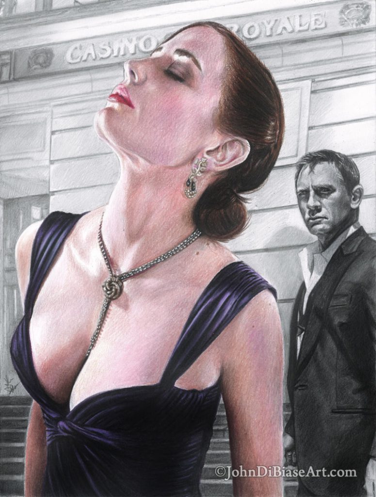James Bond and Vesper Freehand Colored Pencil and Graphite Drawing
