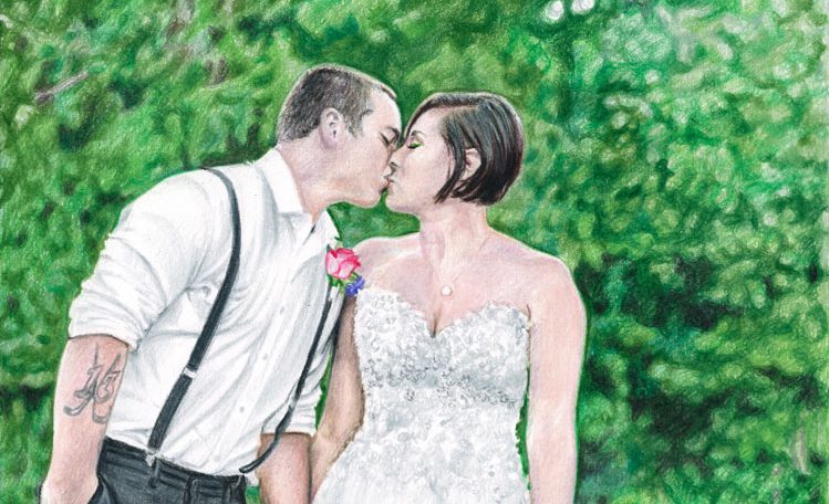 Freehand Colored Pencil Wedding Portrait