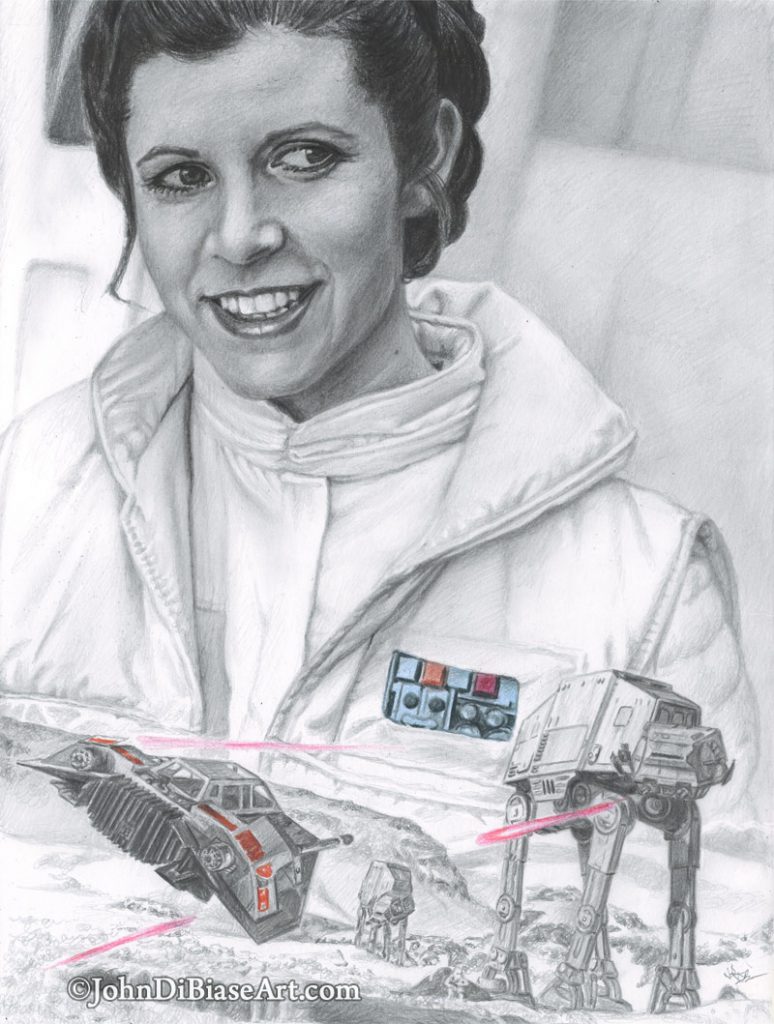Leia Organa “Hoth” with AT-AT Freehand Commissioned Drawing