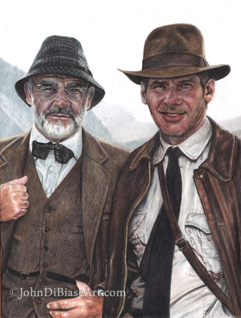 Indiana Jones and Henry Jones Freehand Colored Pencil Drawing