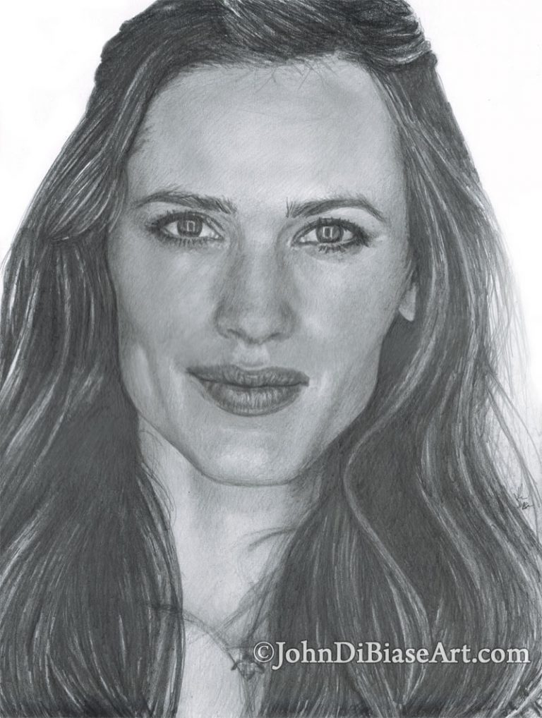 Jennifer Garner Freehand Pencil Portrait Drawing – The Artwork of John ...