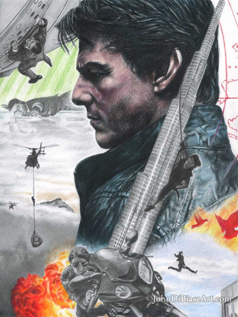 Mission:Impossible Freehand Graphite and Colored Pencil Collage Drawing