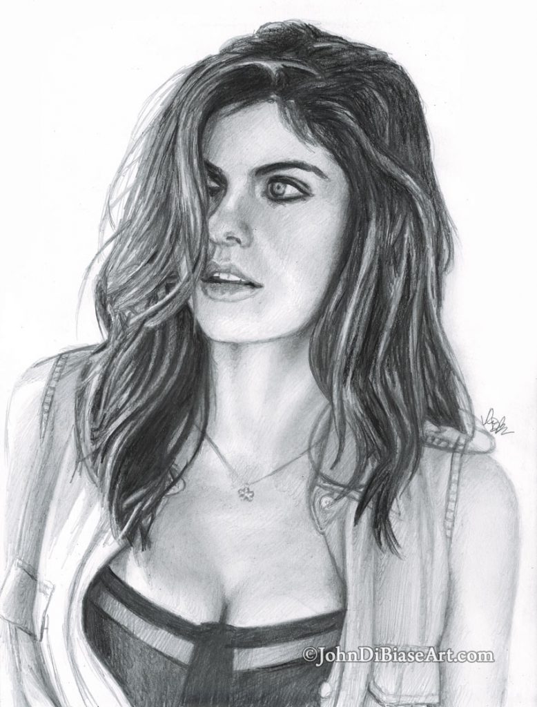 Alexandra Daddario Freehand Graphite Pencil Sketch