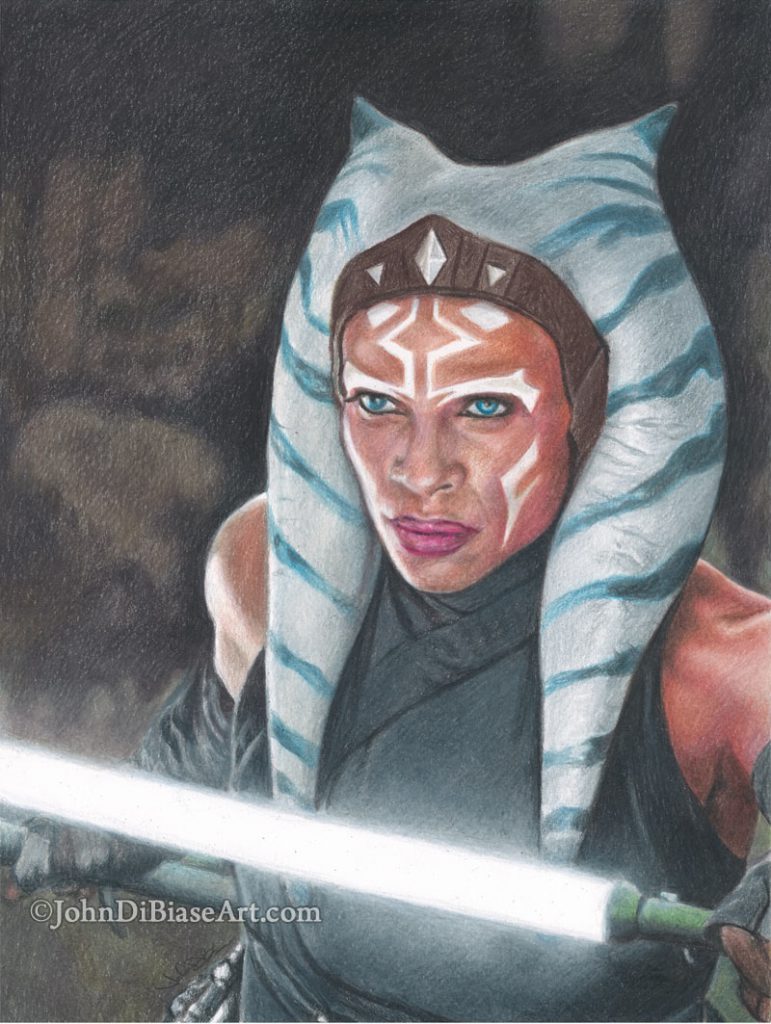 Ahsoka Tano (Rosario Dawson) Freehand Colored Pencil Drawing