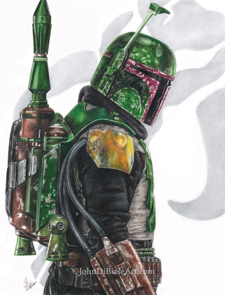 Boba Fett “Mandalorian” Freehand Colored Pencil and Marker Drawing