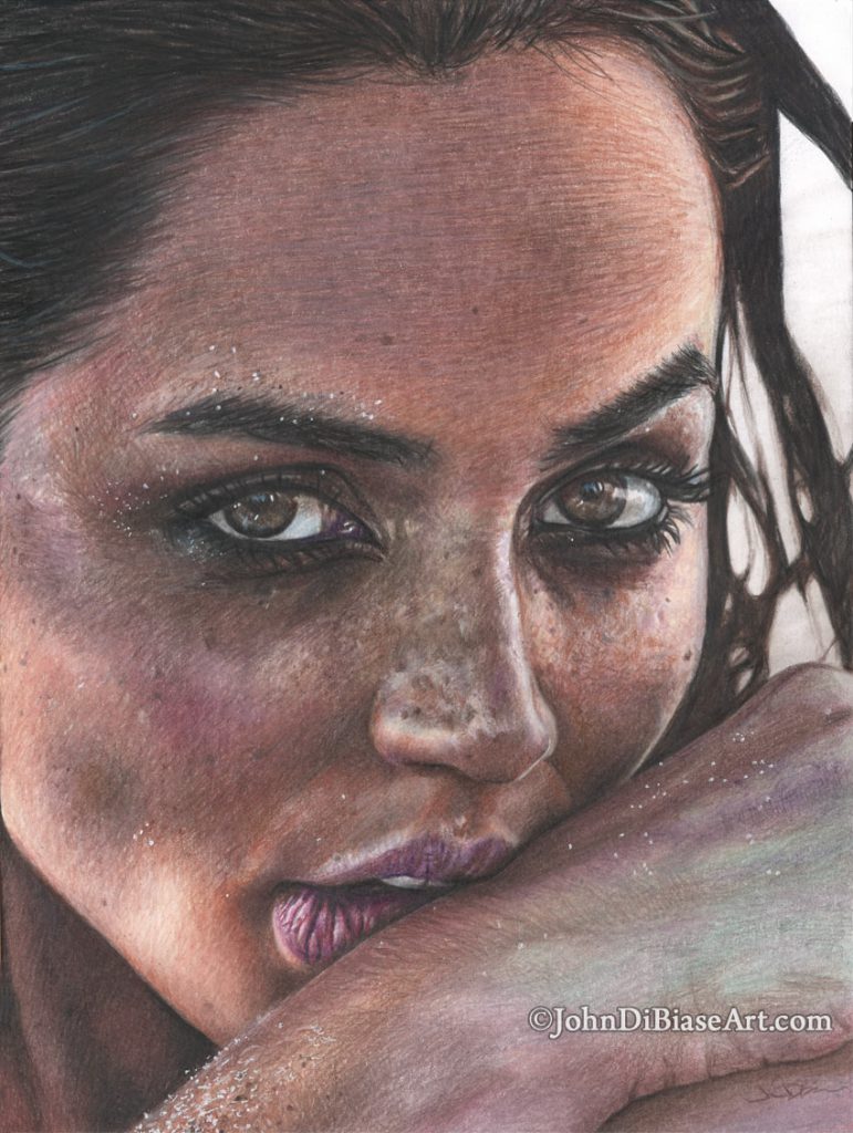 Ana de Armas Freehand “Beach” Colored Pencil Drawing