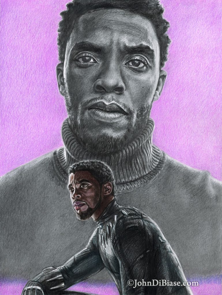 Chadwick Boseman Colored Pencil and Graphite Commission Drawing